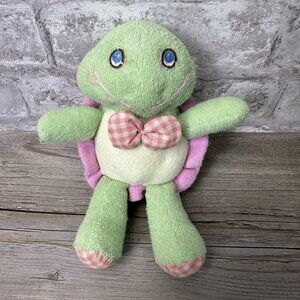 Russ Berrie Lil Tubbies Plush Green Pink Terrycloth Turtle Baby Rattle Toy 4023